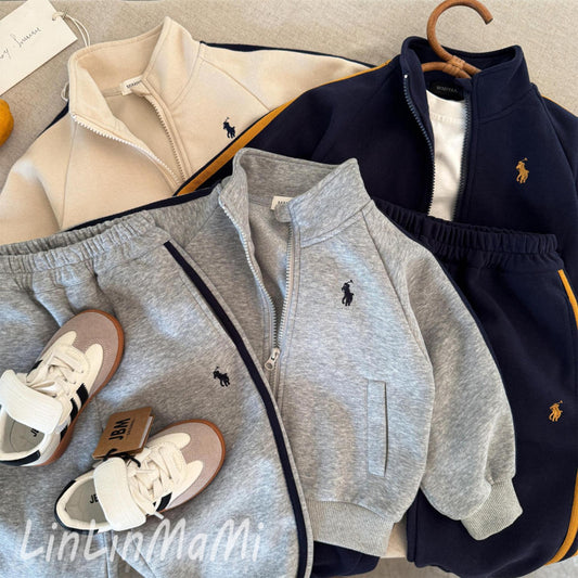 Linlin Mom Children's Set 2025 Spring New Men and Women Embroidery Sweatshirt Set Baby Sports Two-Piece Set