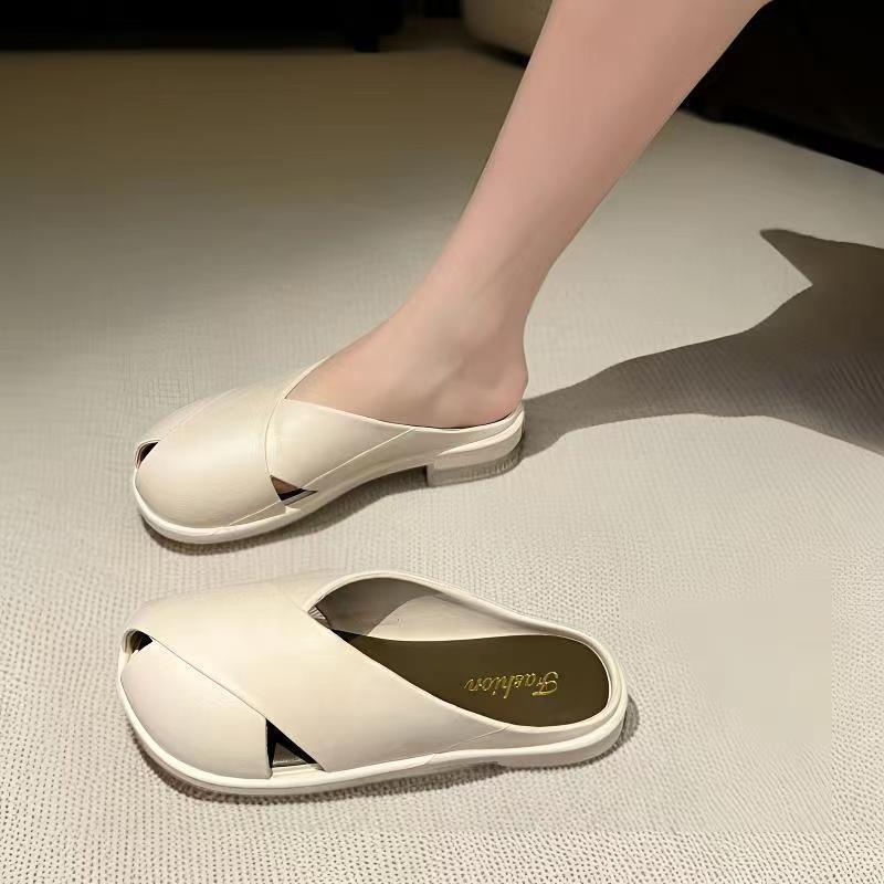 2024 summer new fish mouth net red baotou semi-slippers for women to wear soft soles and comfortable lazy slippers for women