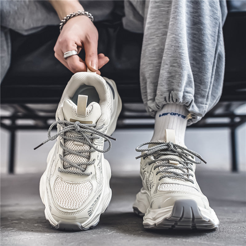 Hong Kong style dad shoes men's autumn fashion brand sense youth mesh casual versatile thick-soled height-increasing sneakers