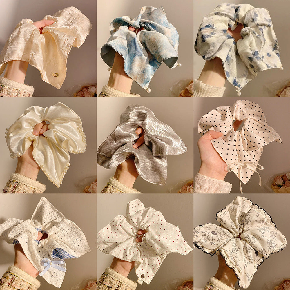 New Chinese blended style square scarf large intestine scrunchie women's large high-end square headband low ponytail hair tie hair accessory