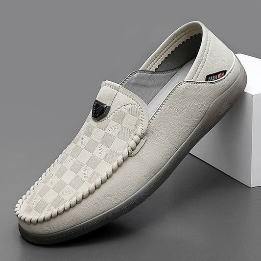 Summer new driving men's beanie shoes pure hand-stitched soft soles men's leather shoes embossed men's shoes driving shoes