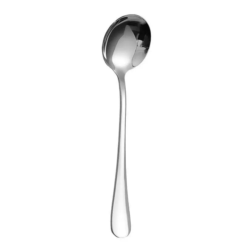 Thickened stainless steel round spoon, fruit spoon, watermelon spoon, adult children's soup spoon, eating spoon, medium and long handle household spoon