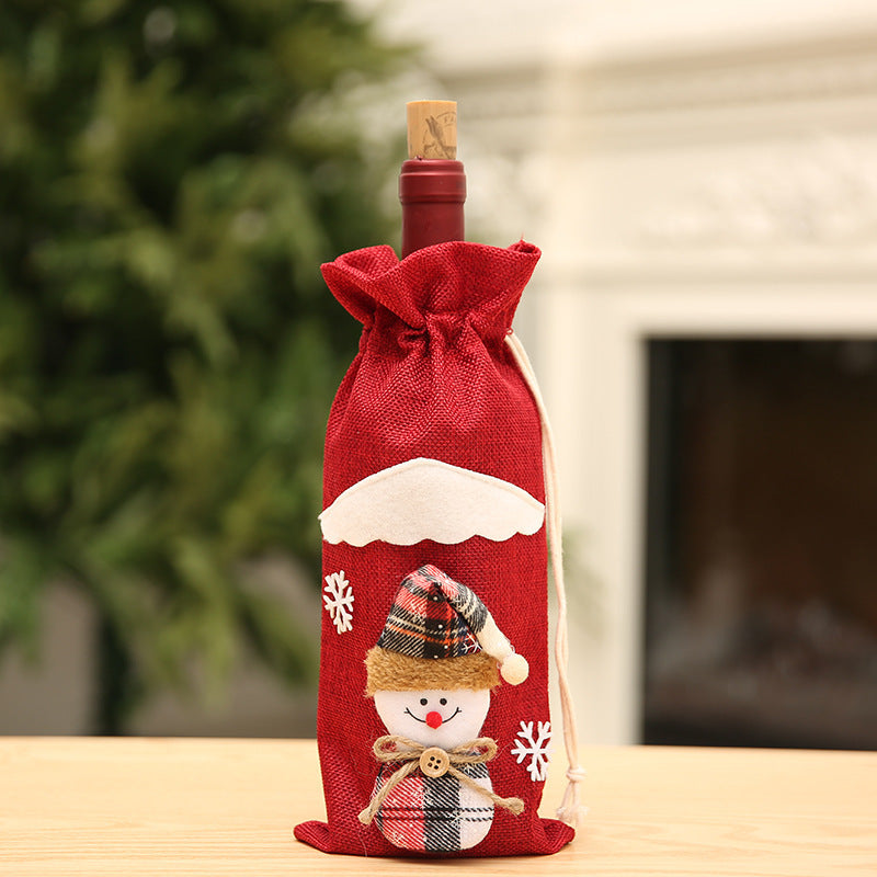 Christmas wine bottle decoration Christmas knitted wine set scarf hat set red wine bottle cover old man wine bottle set deer