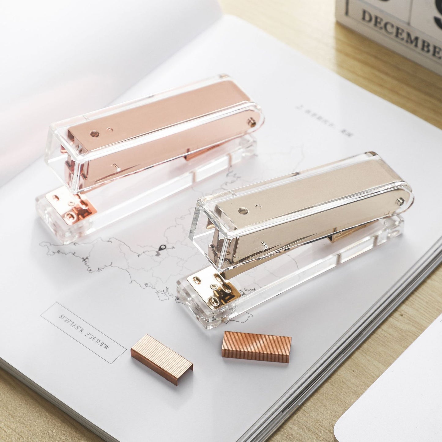 Mingqiang transparent acrylic stapler transparent rose gold stapler large binding machine desktop office supplies