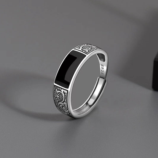 925 sterling silver rings, men's new trendy brand, versatile, high-end, niche pattern, men's open rings, men's rings