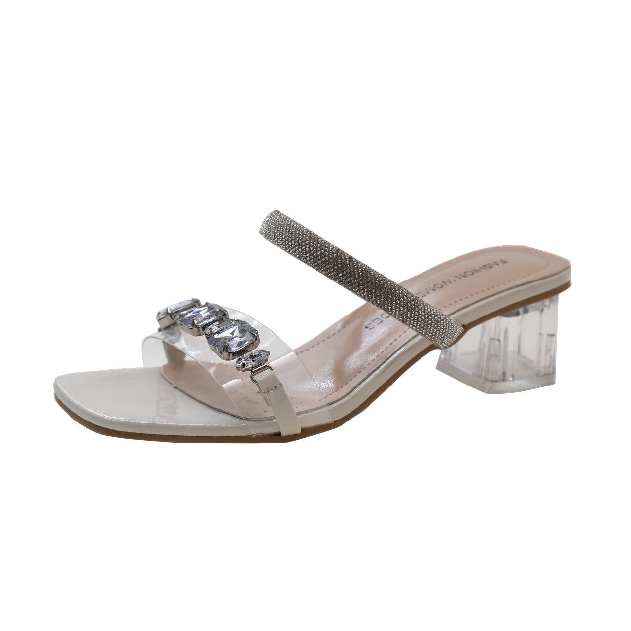 Size 35-42 Large Size Women's Shoes High Heel Rhinestone Sandals Women's Summer Wear Temperament Sheer Heel Block Heel Slippers 41