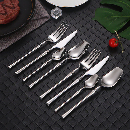 304 stainless steel cutlery set flat head small waist knife, fork and spoon four-piece set of glossy matte stainless steel cutlery