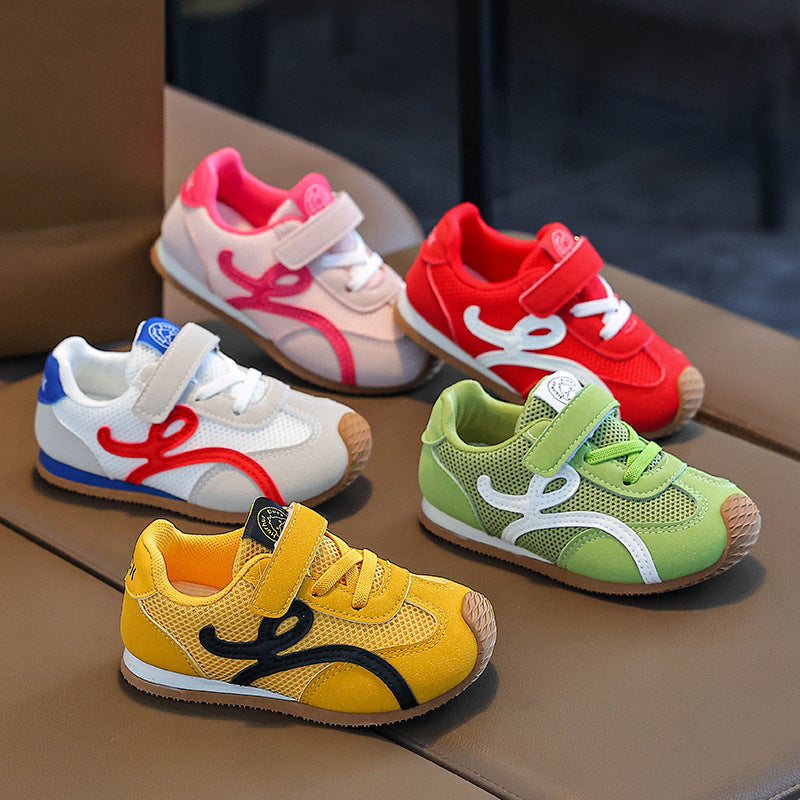 2025 Spring and Autumn New Girls' Forrest Gump Shoes, Children's Board Shoes, Casual Double Mesh Breathable Boys' Sneakers, Soft Sole Yellow