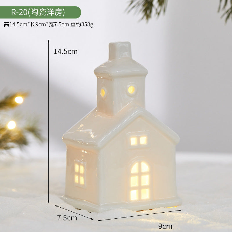 Christmas Ceramic Luminous Christmas Tree Cottage Tabletop Home Ceramic Ornaments Scene Arrangement Props Christmas Gifts