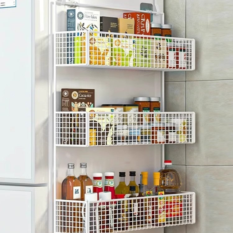 Refrigerator shelf side storage rack, kitchen supplies, multi-layer plastic wrap seasoning bottle, non-perforated side wall hanger