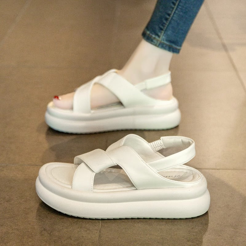 [Leather] roman sandals women's summer 2025 new thick-soled non-slip soft-soled-like maternity beach shoes