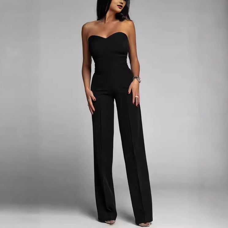 Cross-border spring and summer new women's clothing European and American foreign trade Amazon new sexy slim bandeau straight-leg jumpsuit