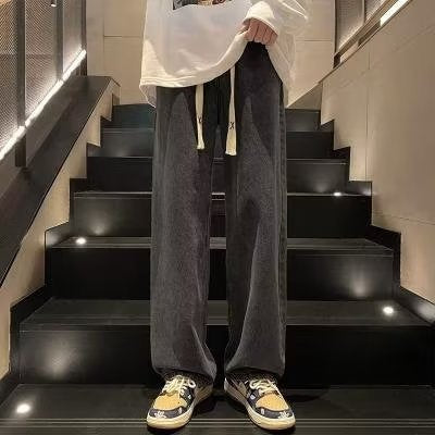 Vintage jeans men's spring and autumn straight loose fashion brand wide leg american high street versatile casual long pants summer