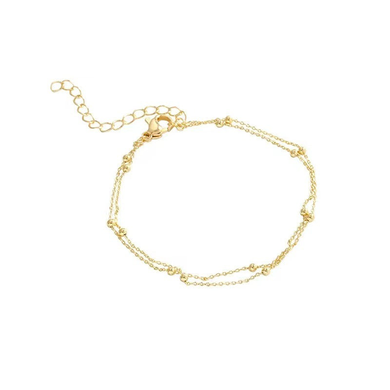 Double-layered lucky bead bracelet Anklet women's high-fashion, simple, individual, versatile, high-end niche bracelet