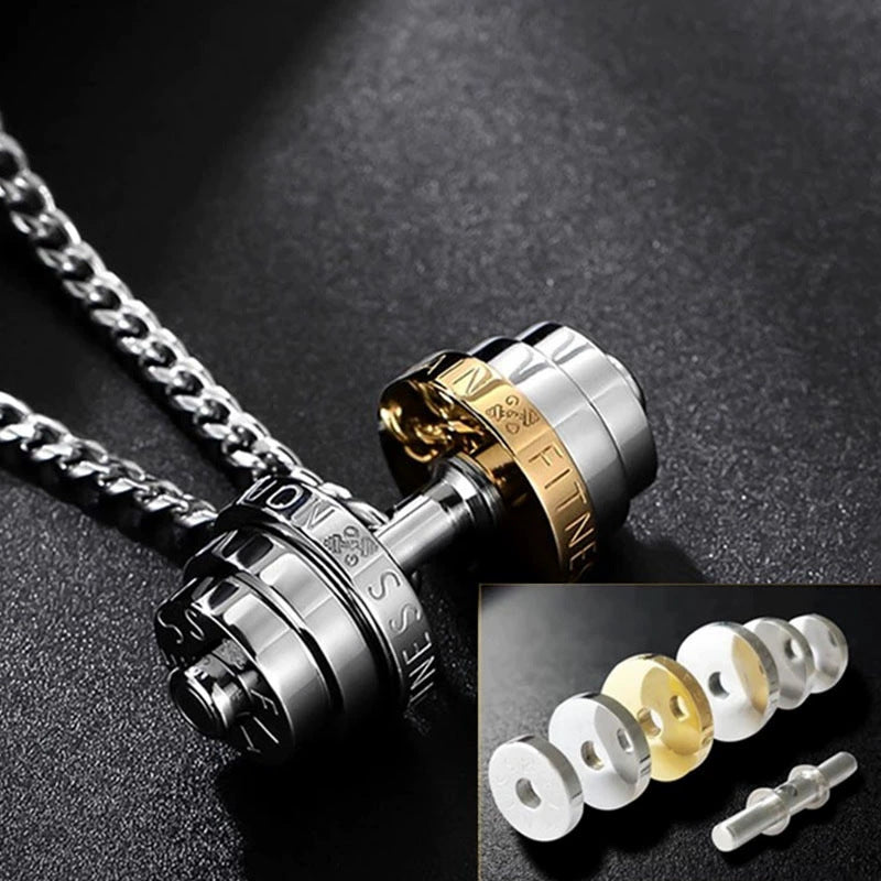 Titanium steel men's necklace personality fashion sports dumbbell pendant couple same light luxury jewelry stainless steel Cuban chain
