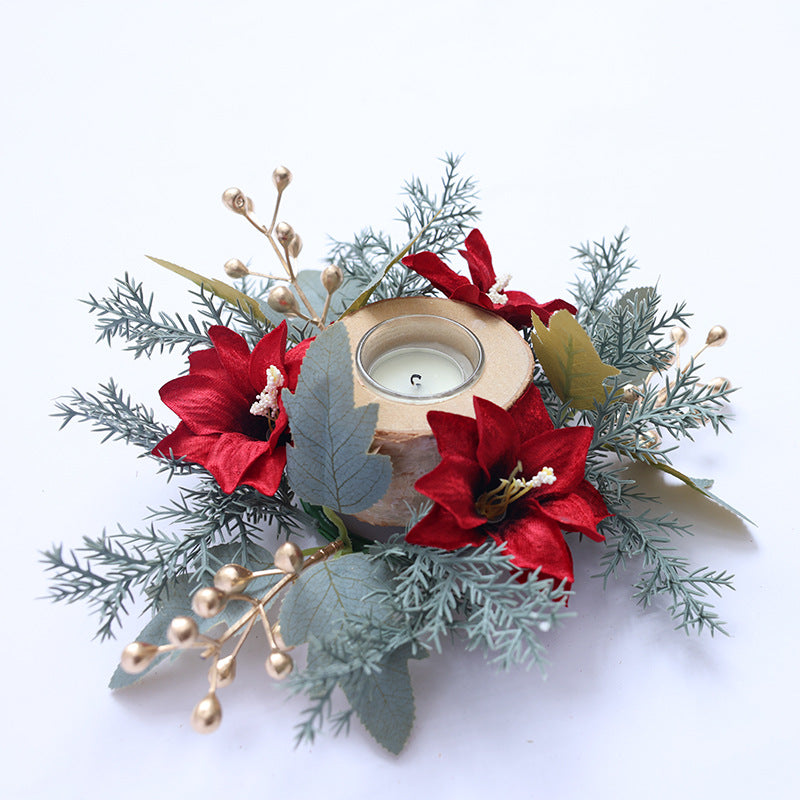 Cross border simulation pine cone red fruit candle wreath desktop home decoration Christmas table setting candle holder small garland