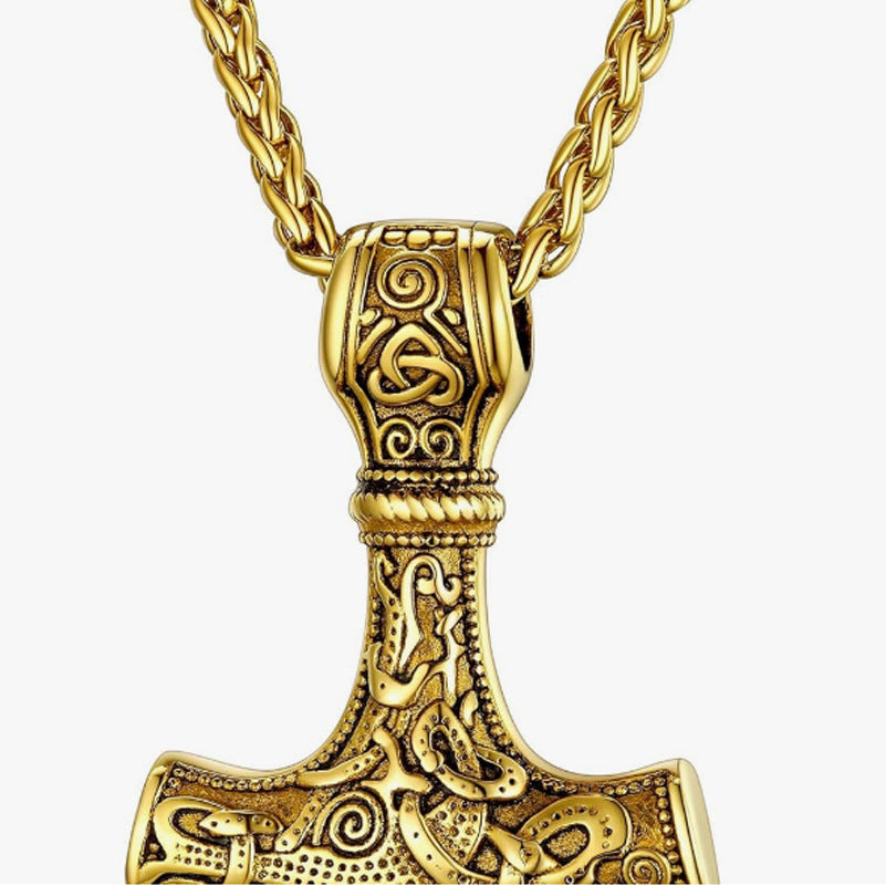 Stainless steel Quake necklace European and American vintage style Viking jewelry Mjolnir men's titanium steel personality pendant
