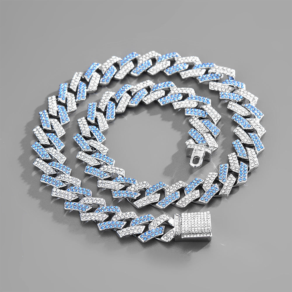 [Source Factory] European and American New Full Diamond Hip Hop Cuban Chain Men's Necklace 15mm Premium Pendant with Diamond