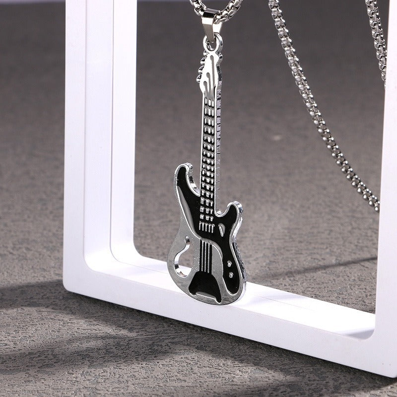 Spot cross-border music guitar necklace men's personality jewelry men's trendy sweater chain pendant rock kids necklace accessories