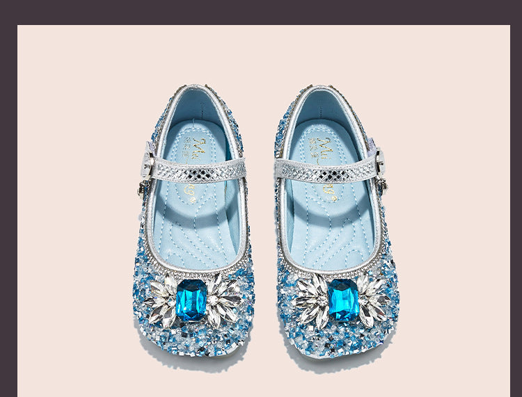 Girls' Elsa Princess Shoes Spring 2026 New Children's Soft Sole Shoes Little Girl Performance Sequin Crystal Shoes