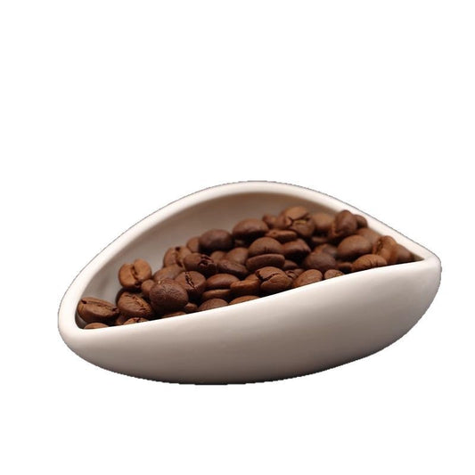 Coffee bean weighing pan, ceramic measuring device, coffee powder plate, measuring cup, sample display, boat shape, powder receiving cup