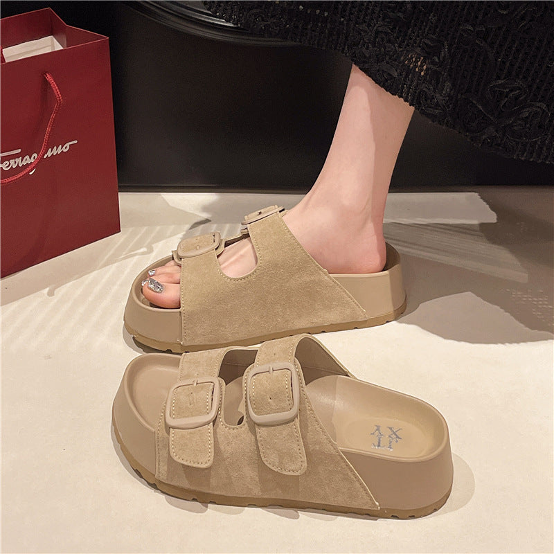 Internet celebrity retro platform slippers women's summer 2025 new style to wear fashion and versatile flip-flops bokensa sandals