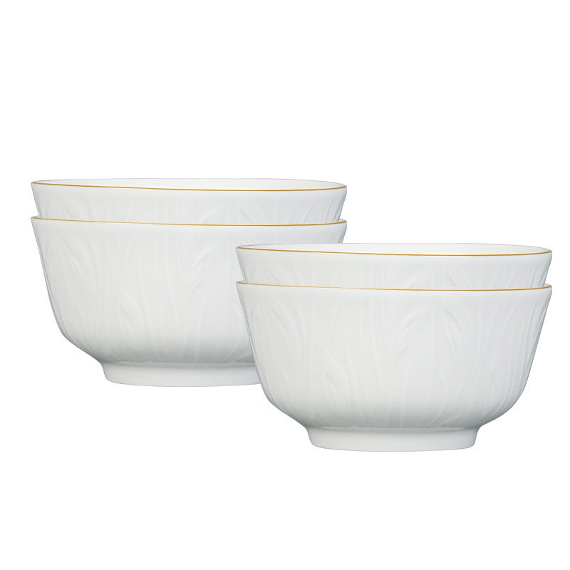 Shunxiang [Fengyi] ceramic bowl household high temperature underglaze color 4.5 inch rice bowl pure white relief high-end tableware