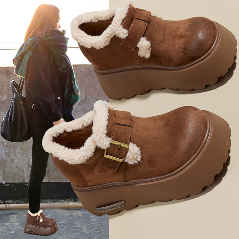 Thick-soled Birkenstock women's 2025 new winter versatile inner heightened loafers with fleece thickened warm and lightweight cotton shoes