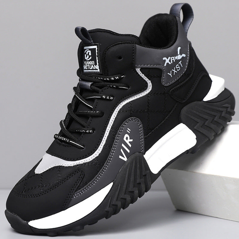 Men's shoes, autumn and winter high-top soft-soled non-slip fleece sneakers, versatile comfortable thick-soled lightweight casual running men's trendy shoes