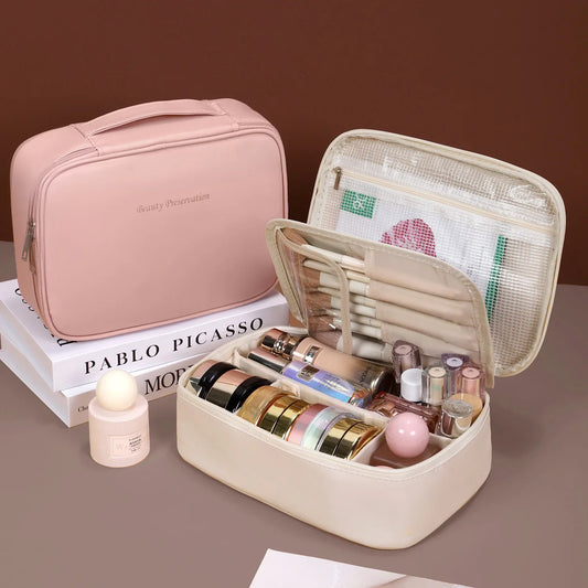PU waterproof cosmetic bag partition layered three-dimensional non-collapse female large-capacity storage bag portable toiletry bag one batch