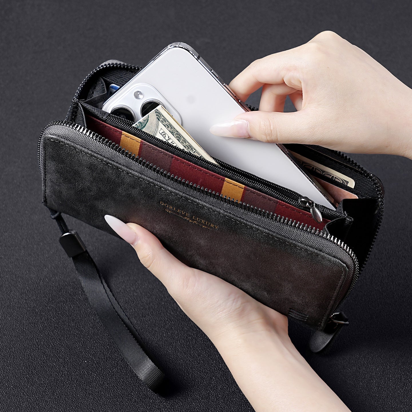 Manufacturer business light luxury zipper clutch bag men's long wallet multi-functional storage card bag money wallet spot wholesale