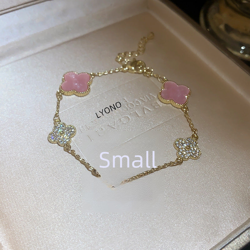 Real gold electroplated zircon four-petal flower bracelet ins sweet little fresh bracelet high-end niche hand ornament female wholesale