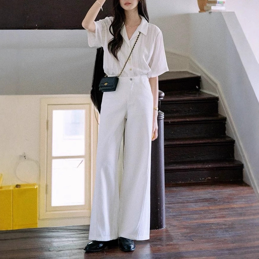 Jicouture "Nanyang Holiday" loose short sleeve Cuban collar shirt women's summer French vintage casual top