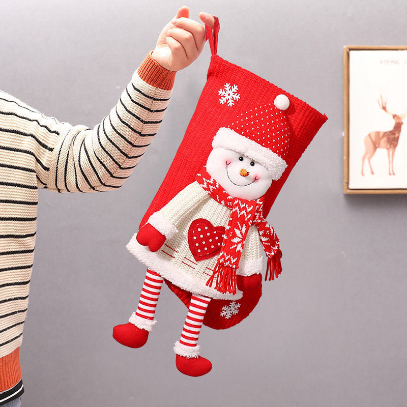 Christmas sock bag knitted three-dimensional old man snowman gift bag Christmas Eve candy socks children's Christmas gift socks