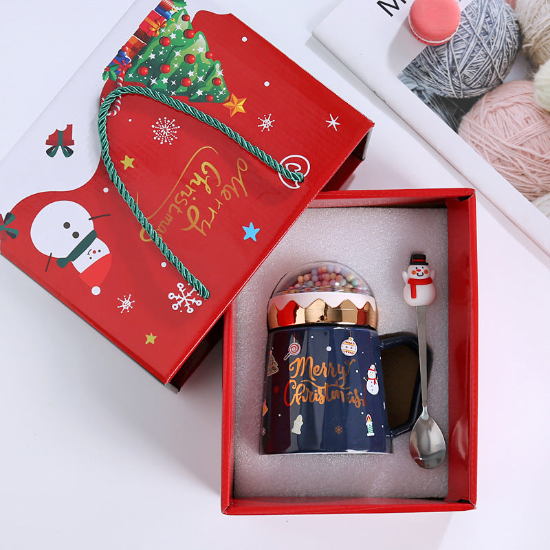 Wholesale ceramic mug Christmas gift box set with lid spoon mug water glass gift souvenir printing gift bone china