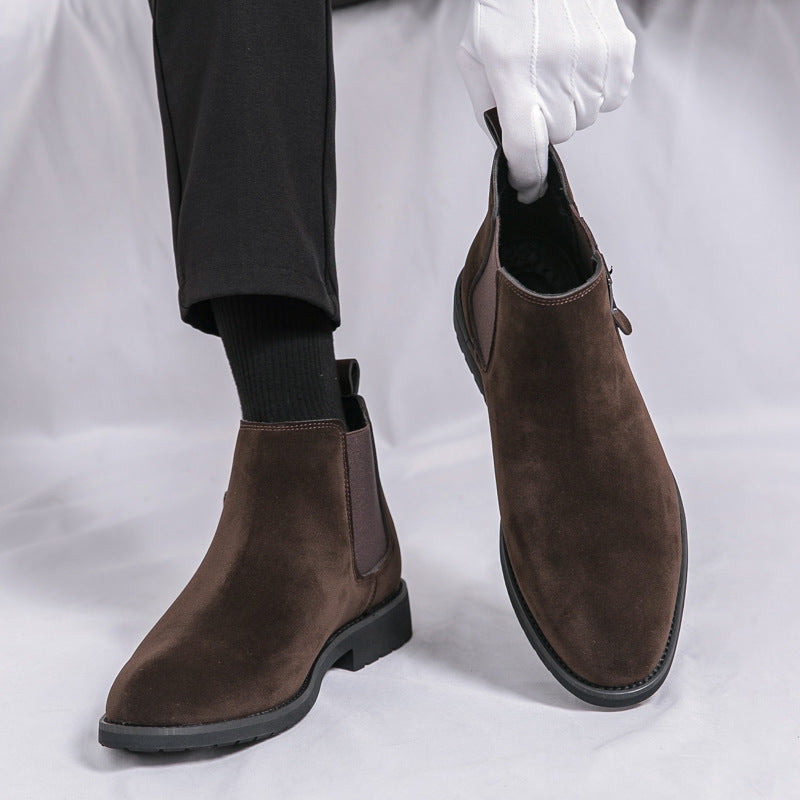 Chelsea boots men's autumn winter suede boots fashion vintage high-top platform boots new english style leather shoes
