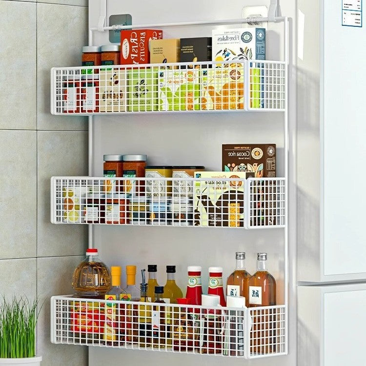 Refrigerator shelf side storage rack, kitchen supplies, multi-layer plastic wrap seasoning bottle, non-perforated side wall hanger