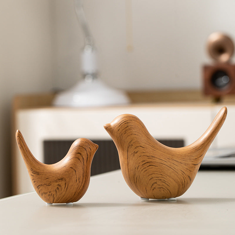Ceramic wood grain bird ornaments desktop high-end garden Nordic living room simulation decorations creative personality crafts