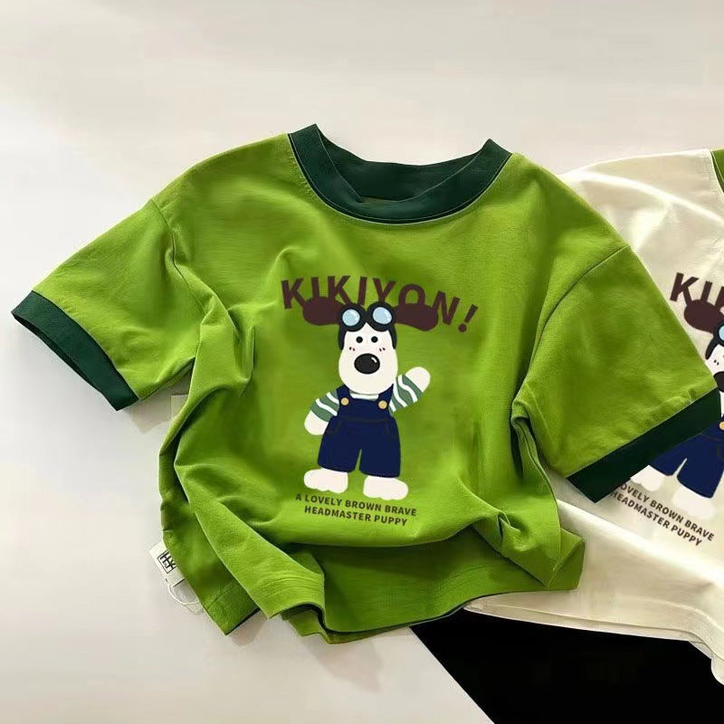 Summer new cotton small and medium-sized boys and girls short-sleeved T-shirts, children's babies cute foreign half-sleeved tops ins