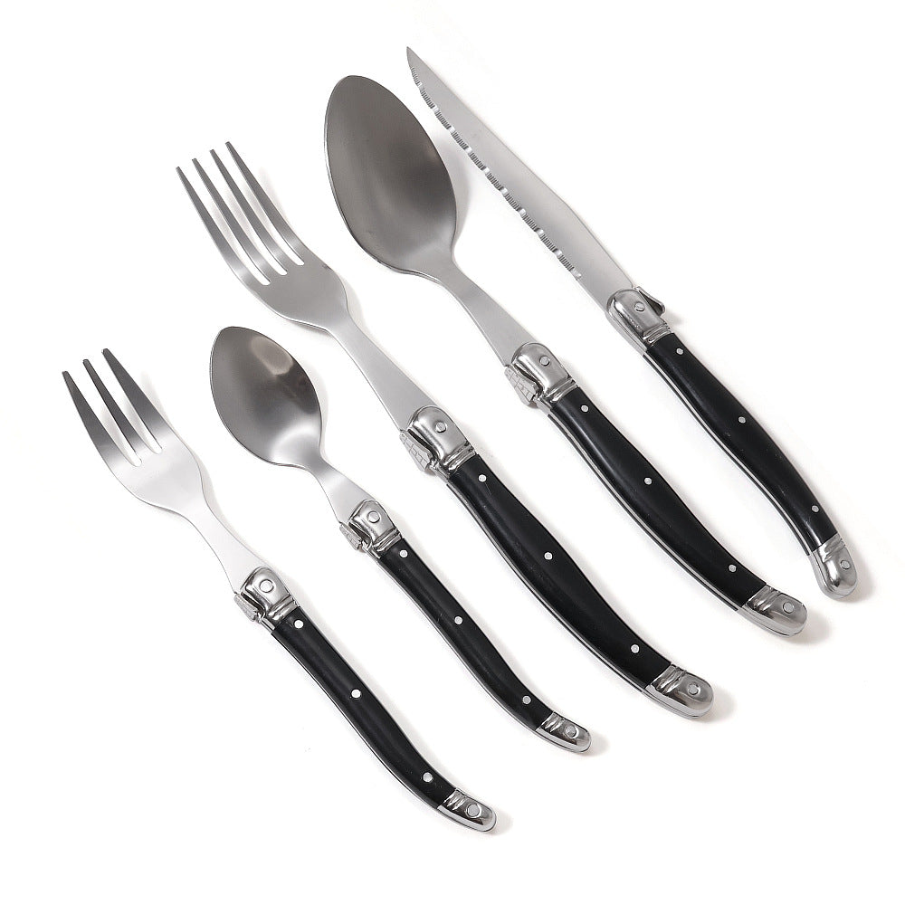 Factory spot stainless steel cutlery western food knives and forks spoon plastic handle cutlery set daily western food knives and forks