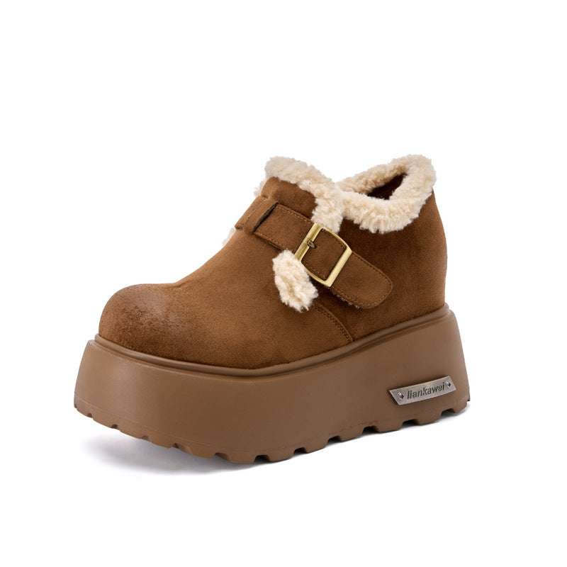 Thick-soled Birkenstock women's 2025 new winter versatile inner heightened loafers with fleece thickened warm and lightweight cotton shoes