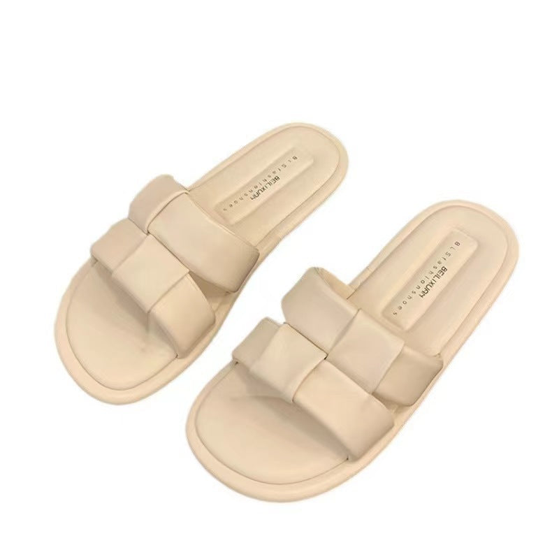 2024 new flat flat slotted sandals for wearing a sense of luxury student soft-soled beach slippers women's summer wholesale