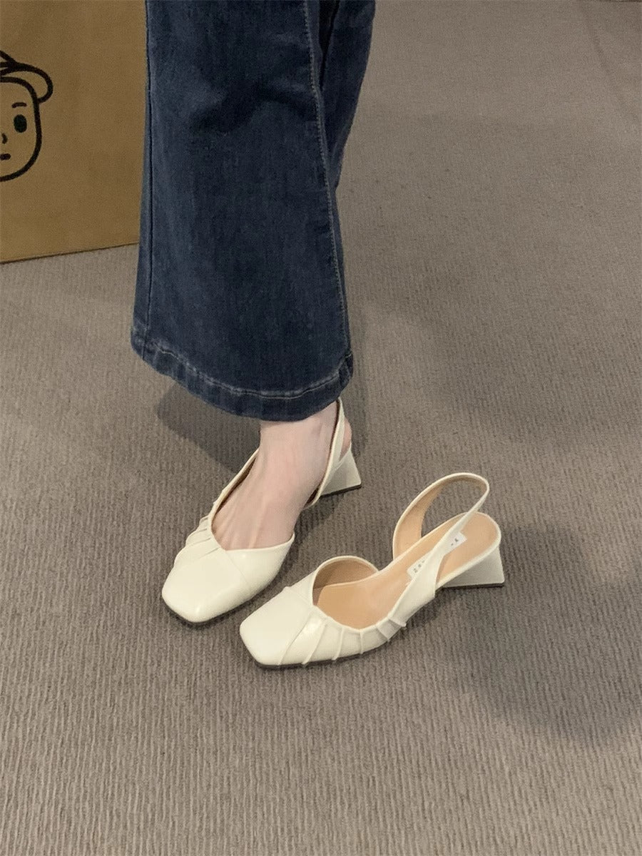 Spring/Summer 2025 New High Heel Baotou Back Empty Sandals Women's Shoes Block Heel Pumps Pumps French Gentle Wind Single Shoes Women's Shoes