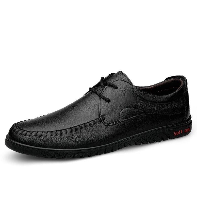 2025 men's spring and summer leather shoes, breathable for work, cowhide soft leather soft soles, casual hole leather shoes, middle-aged business shoes