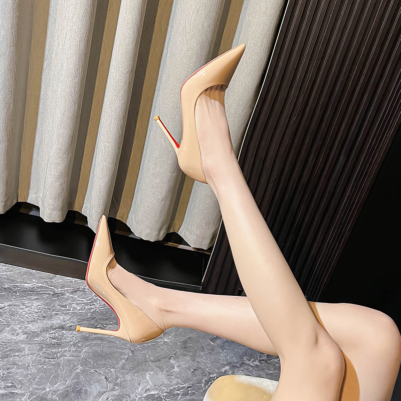 French red sole side hollow pointed high heels women's thin heels autumn and winter shallow sexy temperament, versatile light luxury and high-end sense