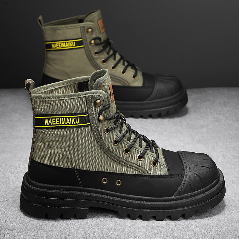 Martin boots men's high-top spring new thick-soled canvas casual sports boots men's workwear versatile biker boots