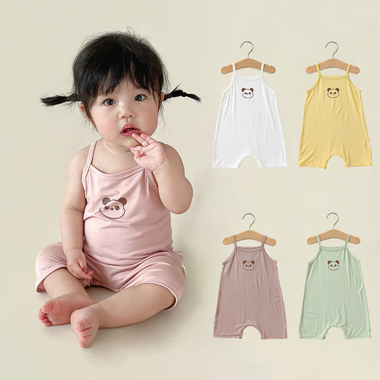 Baby suspender coveralls, sleeveless vests, bears, hayi, modal ice, silk, summer crawling clothes for boys and girls