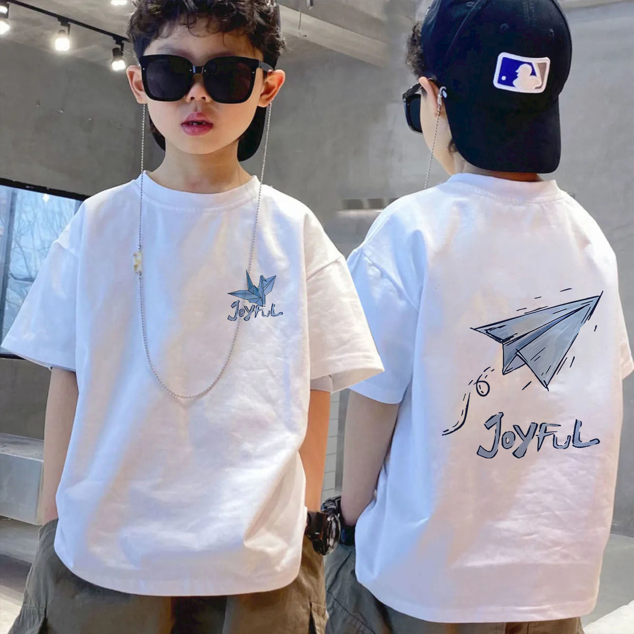 Cotton boy short sleeve children's summer white t-shirt 2023 new middle and big children's summer boys fashion top trend