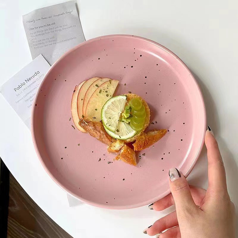 Korean ins splashed ink ceramic plate Western steak plate vintage niche restaurant cake dessert plate home dish plate