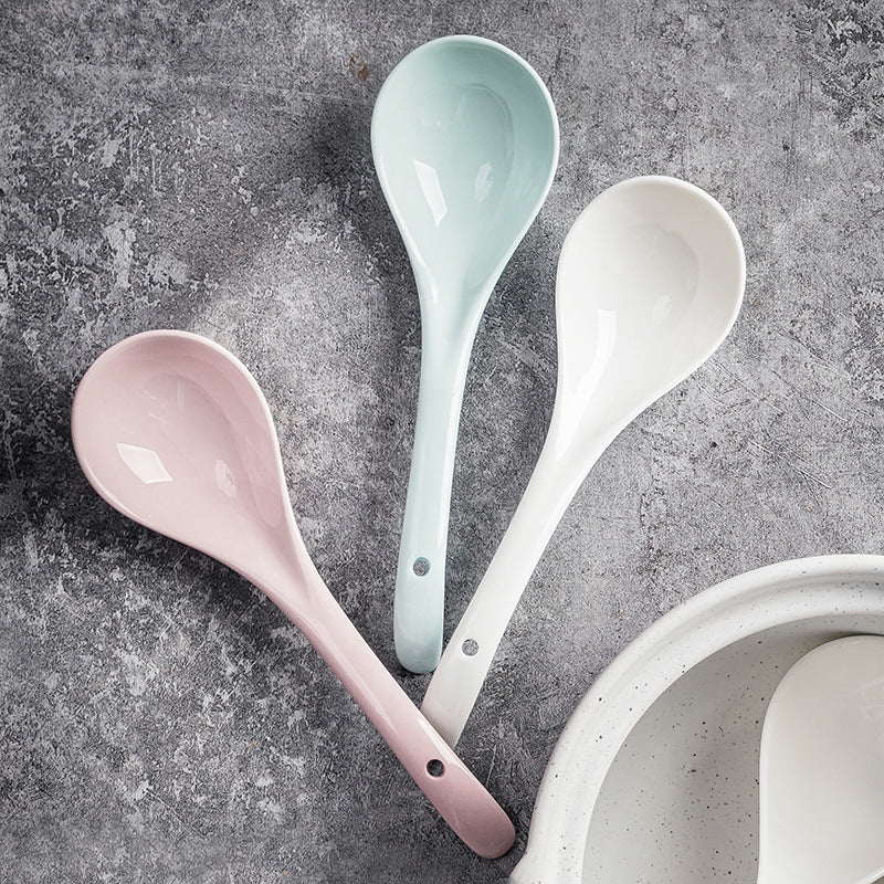 Korean-style ceramic soup spoon, household soup, large spoon, porridge spoon, hot pot spoon, long handle spoon, one piece of delivery